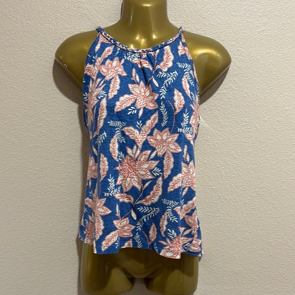 RACHEL ZOE Red White and Blue Floral 100% Linen Sleeveless Top, Size S, EUC